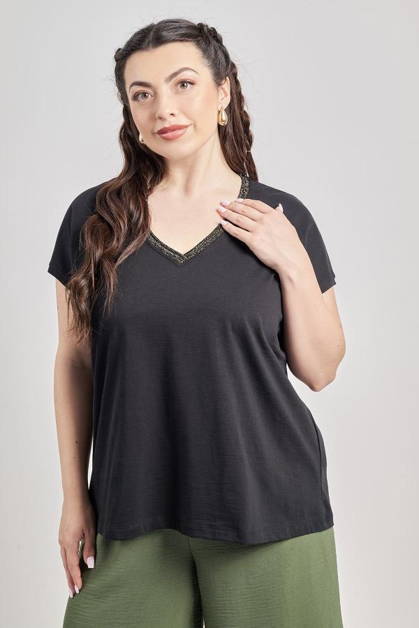 Μπλούζα βαμβακερή με τρέσα λούρεξ