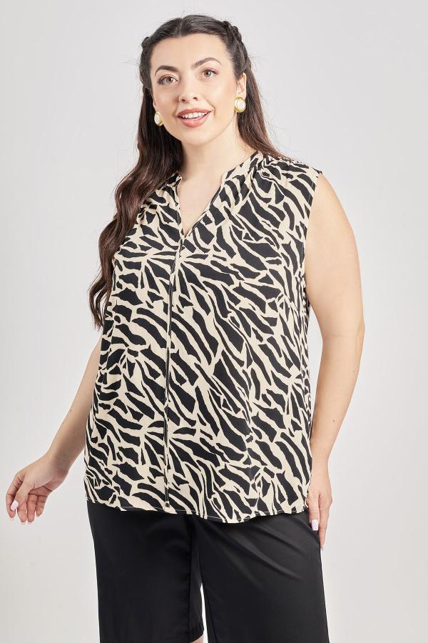 Μπλούζα βισκόζη αμάνικη εμπριμέ animal print