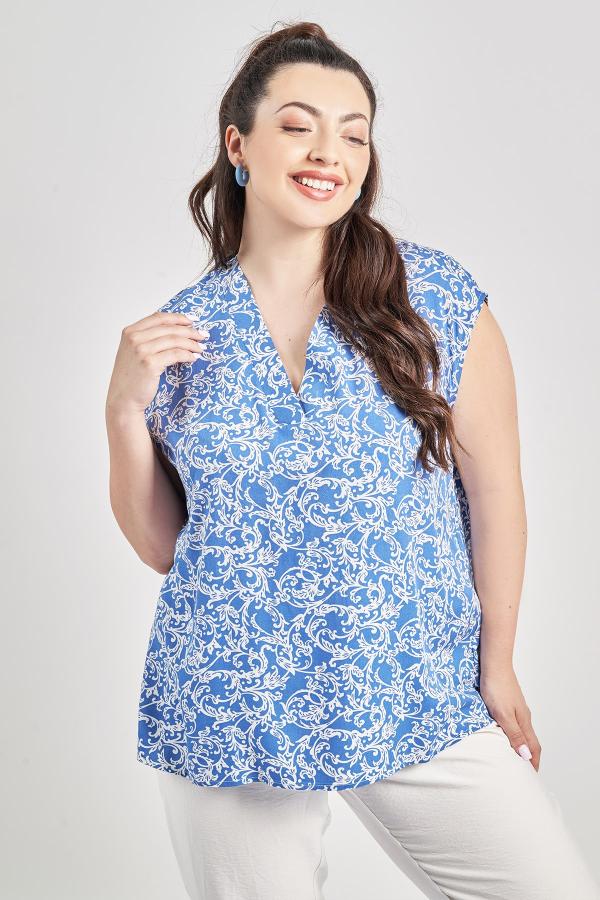 Μπλούζα βισκόζη αμάνικη έθνικ εμπριμέ λαχούρια