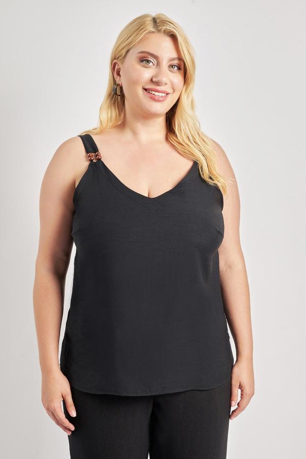 Mπλούζα με τιράντες όψη λινό με χάντρες