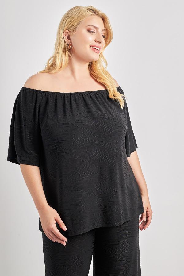 Μπλούζα έξωμη ελαστική ζακάρ κυματιστό