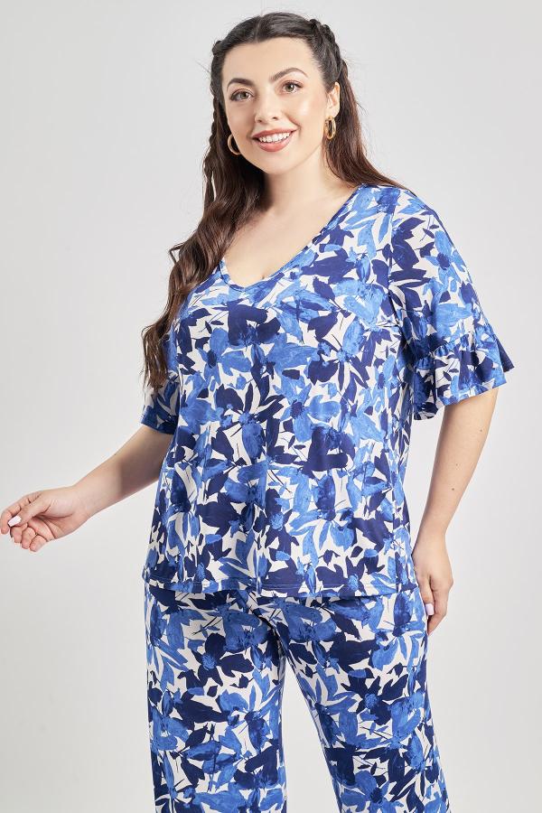 Μπλούζα με βολάν σε ζέρσεϊ εμπριμέ φλοράλ