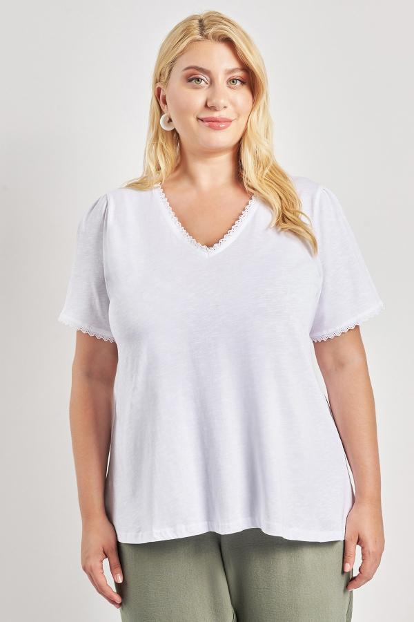 T-shirt βαμβακερό λεπτομέρεια δαντέλας