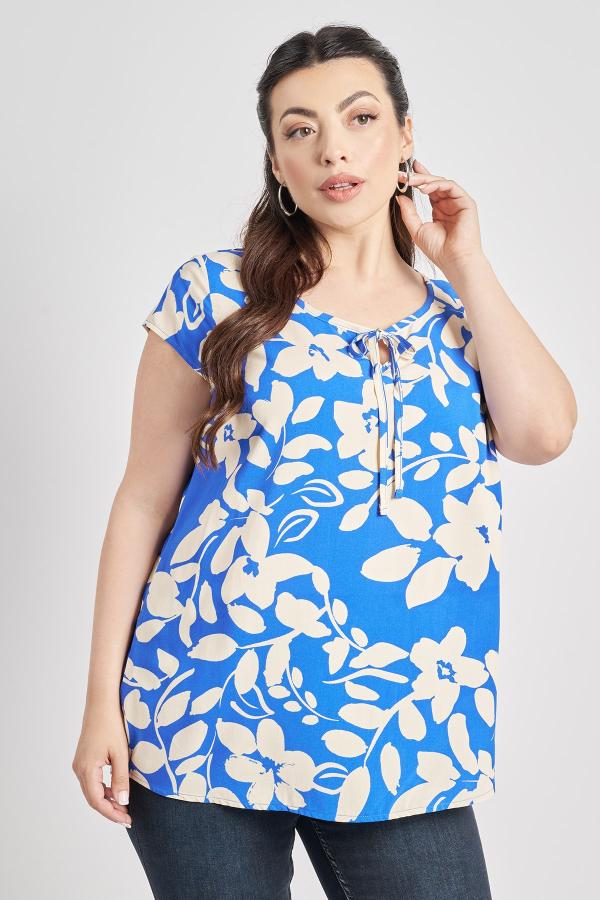 Εμπριμέ μπλούζα βισκόζη με δέσιμο