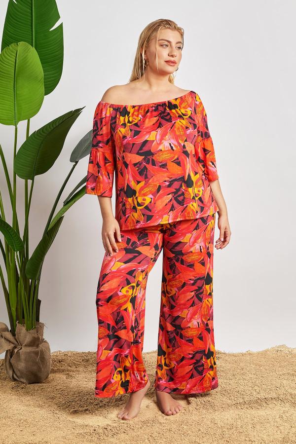 Εμπριμέ παντελόνα ελαστικό εμπριμέ φλοράλ