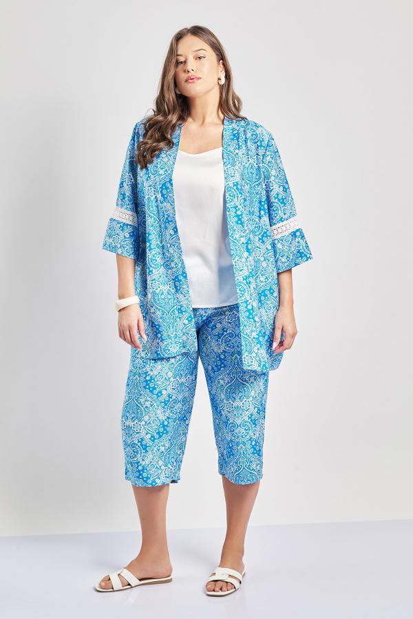 Παντελόνα εμπριμέ λαχούρια όψη λινό