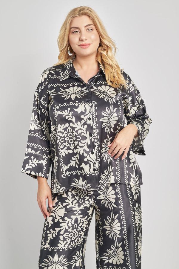 Πουκάμισο σατινέ εμπριμέ σχέδιο μαντήλι