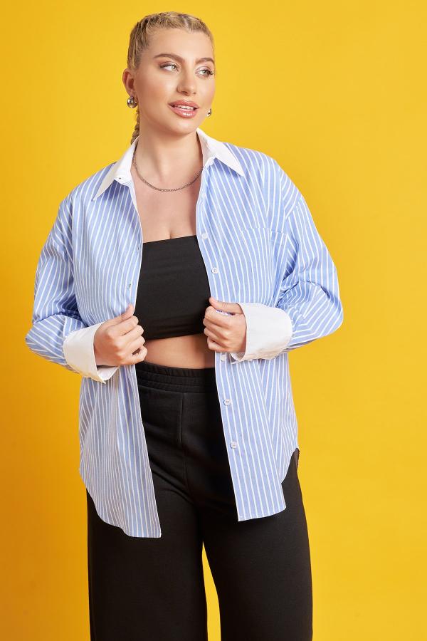 PRBT Oversized ριγέ πουκάμισο με διχρωμία