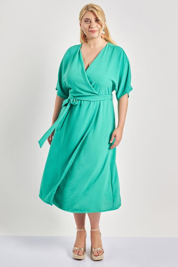 Κρουαζέ αέρινο φόρεμα με ζώνη washed ανάγλυφο