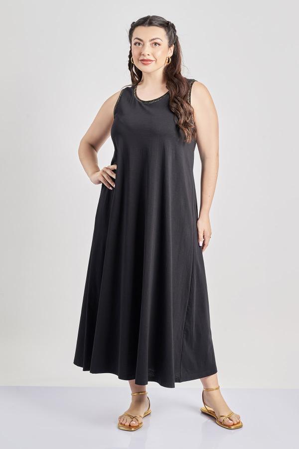 Φόρεμα αμάνικο βαμβακερό με τρέσα lurex