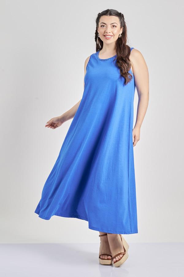 Φόρεμα αμάνικο βαμβακερό με τρέσα lurex