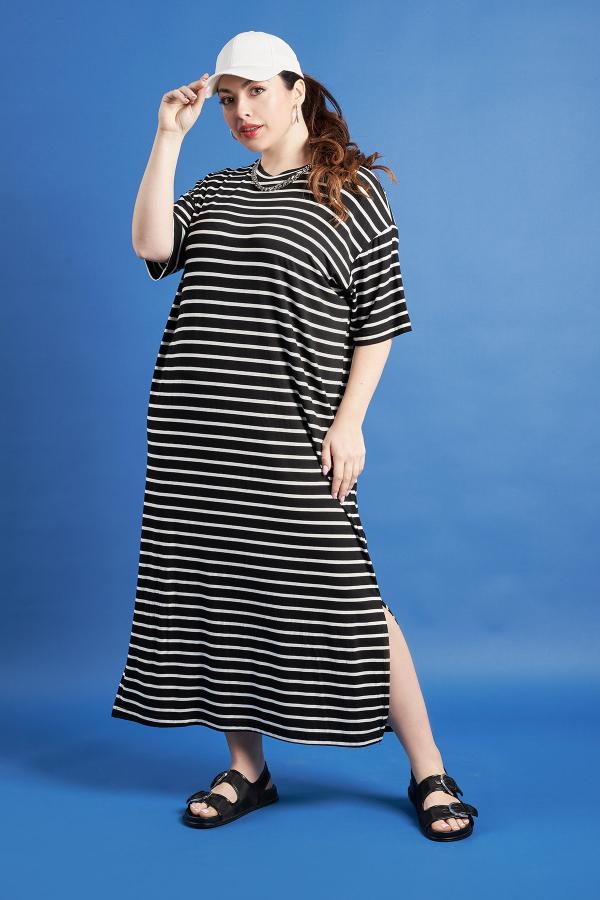 PRBT Μακρύ ριγέ φόρεμα Τ-shirt