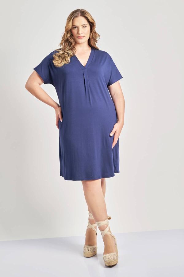 Μίντι φόρεμα βισκόζη σε άνετη γραμμή