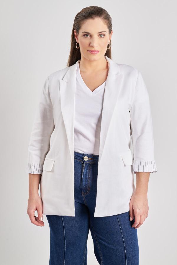 Ανοιχτό μπλέιζερ σύμμεικτο λινό και ριγέ λεπτομέρεια