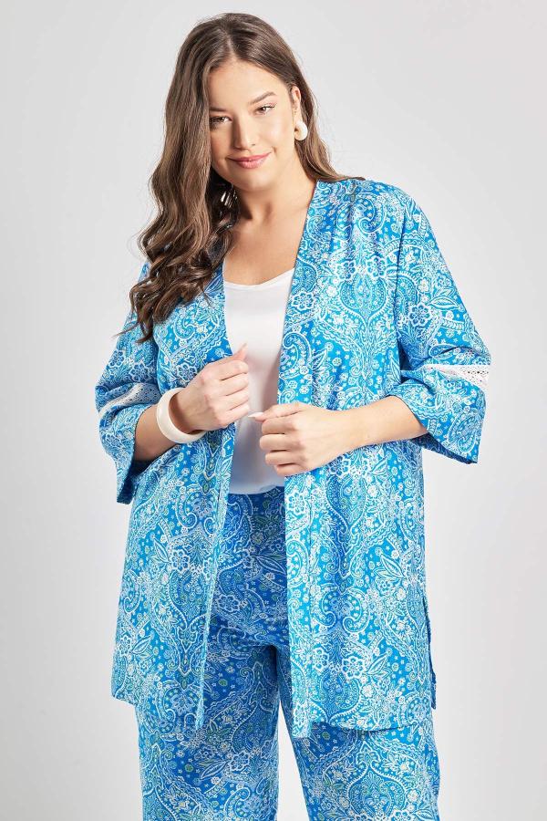 Κιμονό εμπριμέ λαχούρια όψη λινό