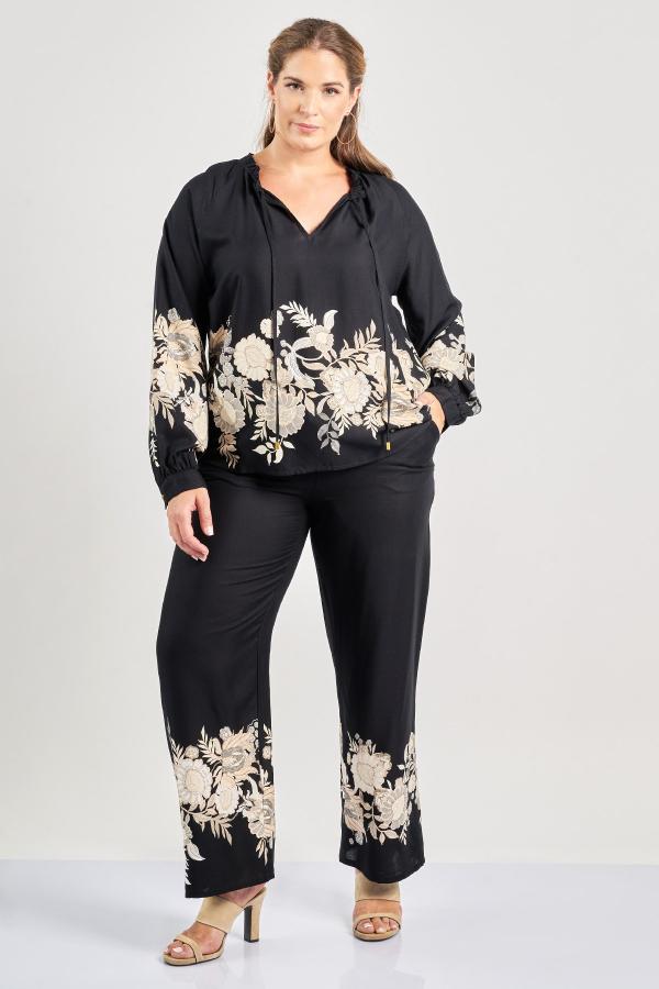 Παντελόνα βισκόζη με φλοράλ μπορντούρα