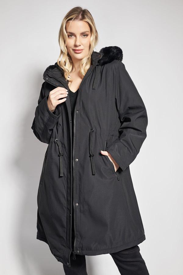 Μπουφάν παρκά με επένδυση γούνας και αποσπώμενη κουκούλα