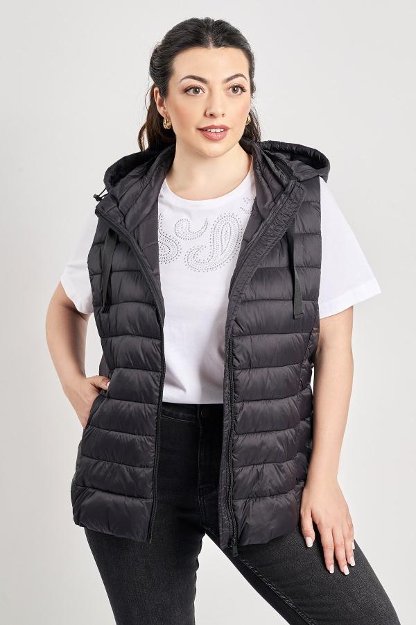 Αμάνικο καπιτονέ μπουφάν με κουκούλα