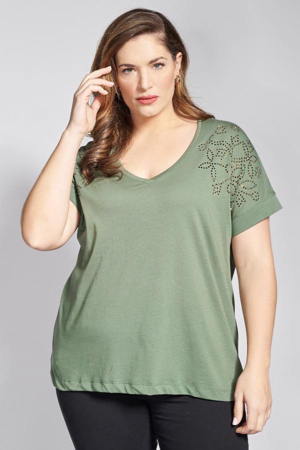 Βαμβακερό t-shirt με σχέδια με τρουκς στους ώμους
