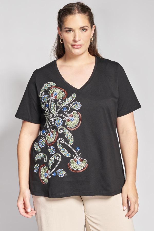 Βαμβακερή Μπλούζα V με Boho print