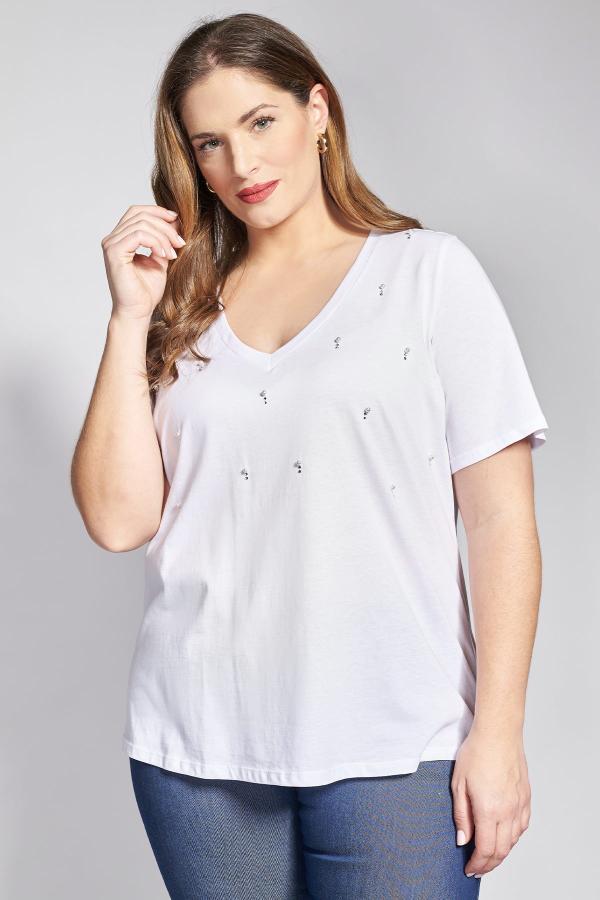T-shirt βαμβακερό με strass & πέρλες