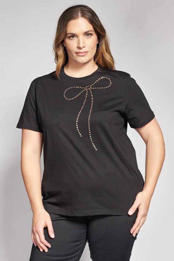 T-shirt βαμβακερό με strass φιόγκο