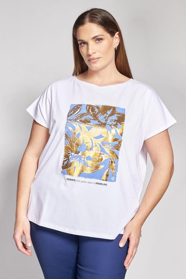 Βαμβακερό t-shirt με foil floral τύπωμα