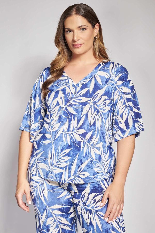 Μπλούζα με botanical print και λαιμόκοψη V