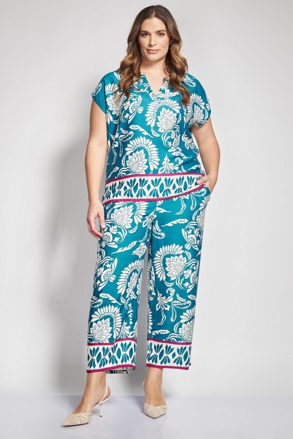 Cropped Boho Εμπριμέ Παντελόνα με μπορντούρα