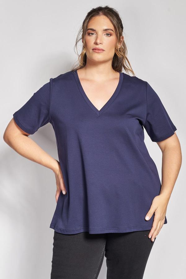 T-Shirt μονόχρωμο με V από Μερσεριζέ Βαμβάκι