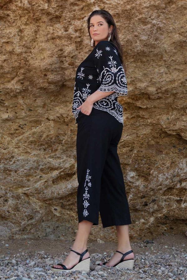 Παντελόνι βαμβακερό με boho κέντημα