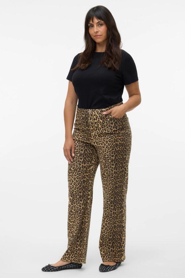 Animal print τζιν παντελόνι wide-leg ψηλόμεσο VERO MODA