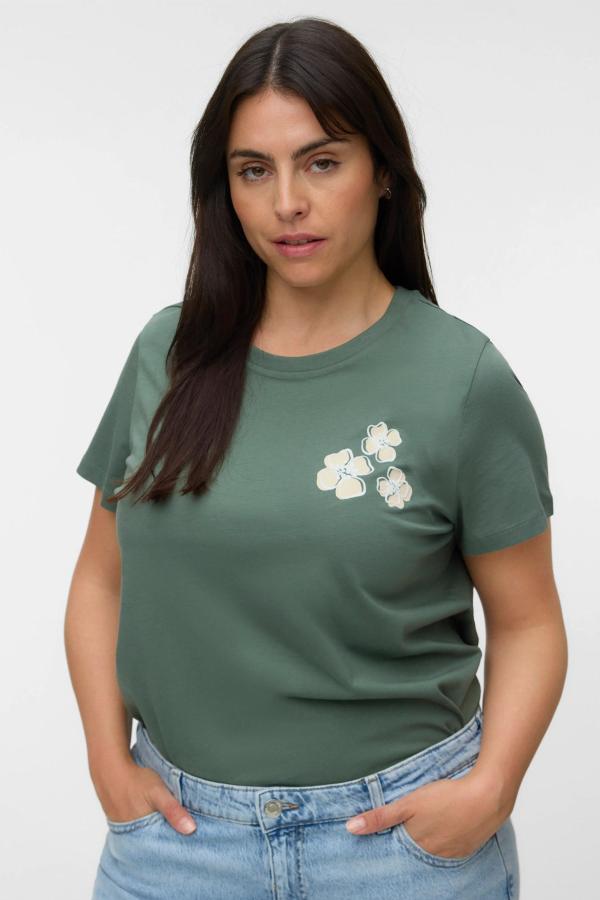 T-Shirt από Οργανικό Βαμβάκι με Ανάγλυγο Φλοράλ Σχέδιο VERO MODA