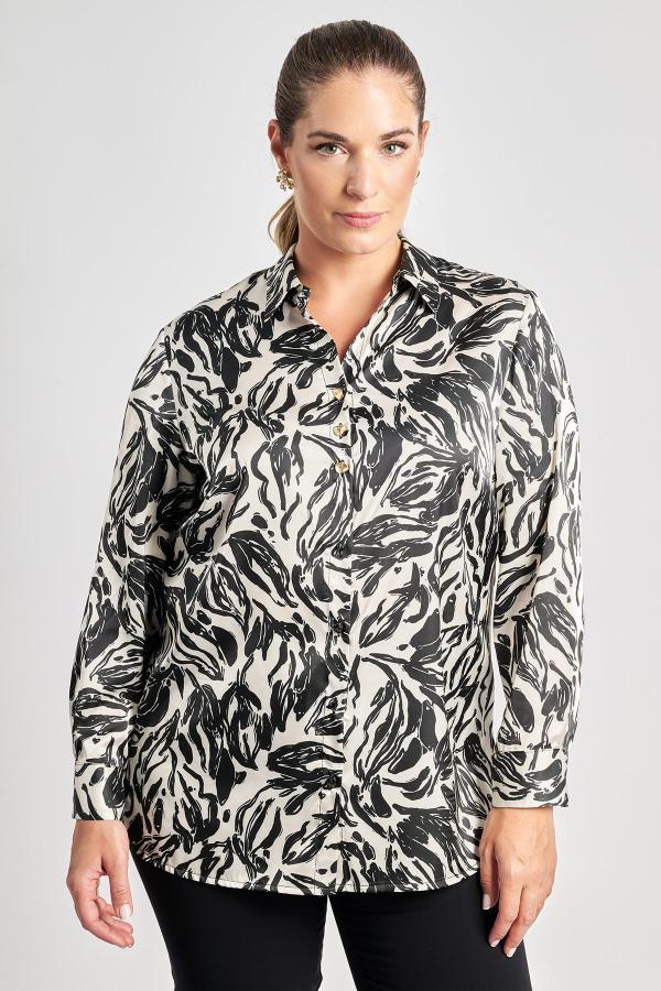 Πουκάμισο σατινέ εμπριμέ φλοράλ με χρυσές λεπτομέρειες