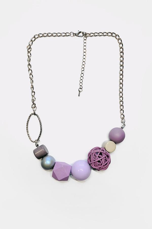 Κολιέ αλυσίδα με διάφορες χάνδρες μωβ