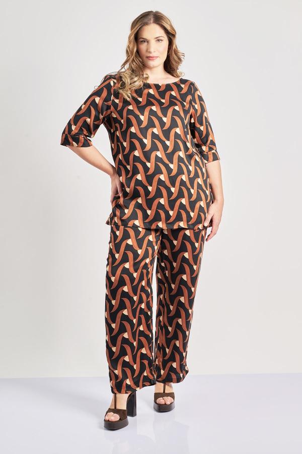 Παντελόνα σατινέ βισκόζη σε εμπριμέ γεωμετρικό