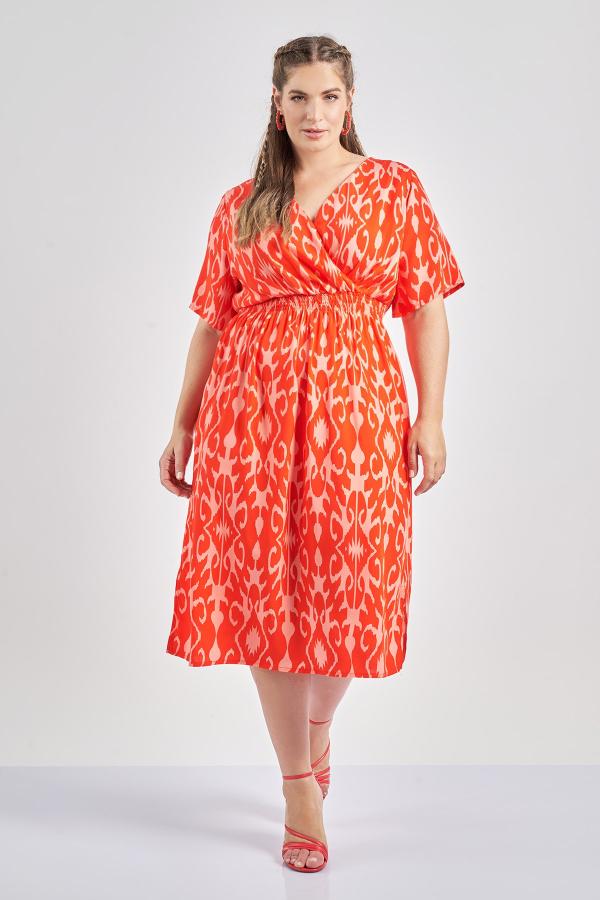 Μίντι φόρεμα εμπριμέ πολύχρωμο