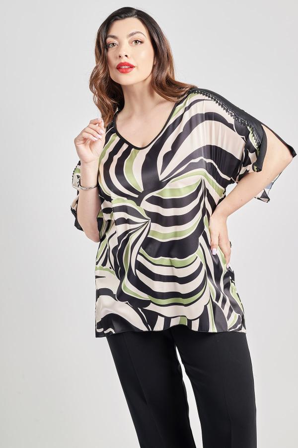 Βραδινή μπλούζα εμπριμέ σατέν με abstract wavy εμπριμέ