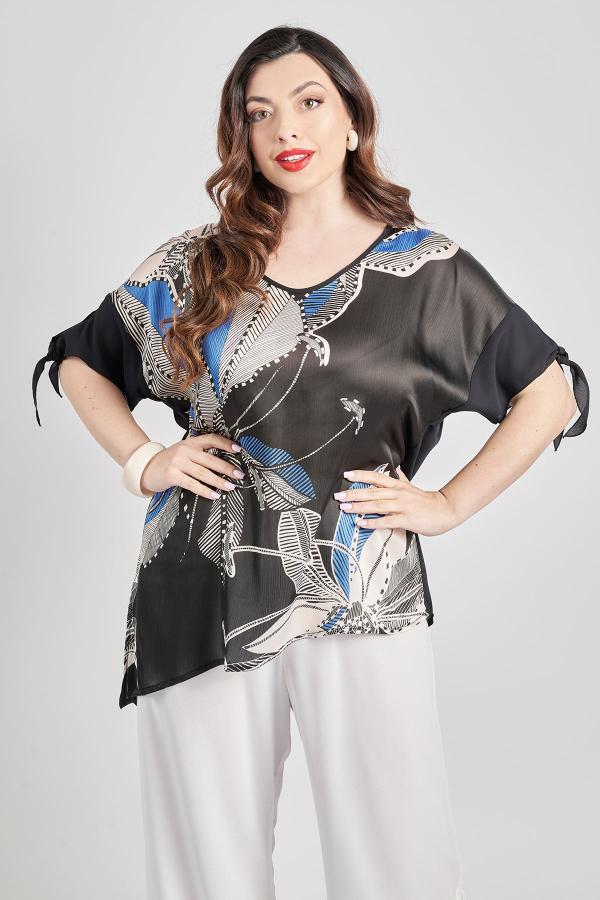 Βραδινή μπλούζα σατέν εμπριμέ φλοράλ