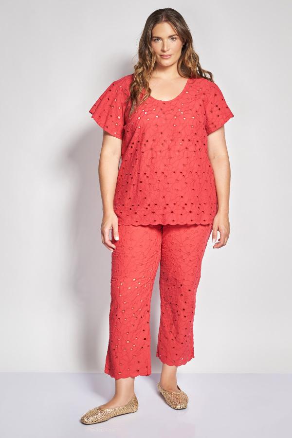 Cropped βαμβακερό παντελόνι σε σχέδιο broderie