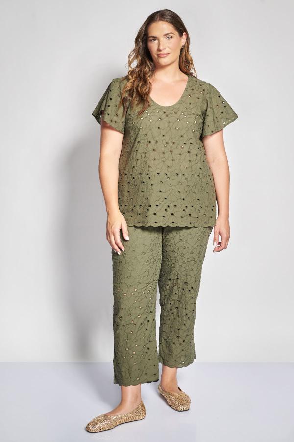 Cropped βαμβακερό παντελόνι σε σχέδιο broderie