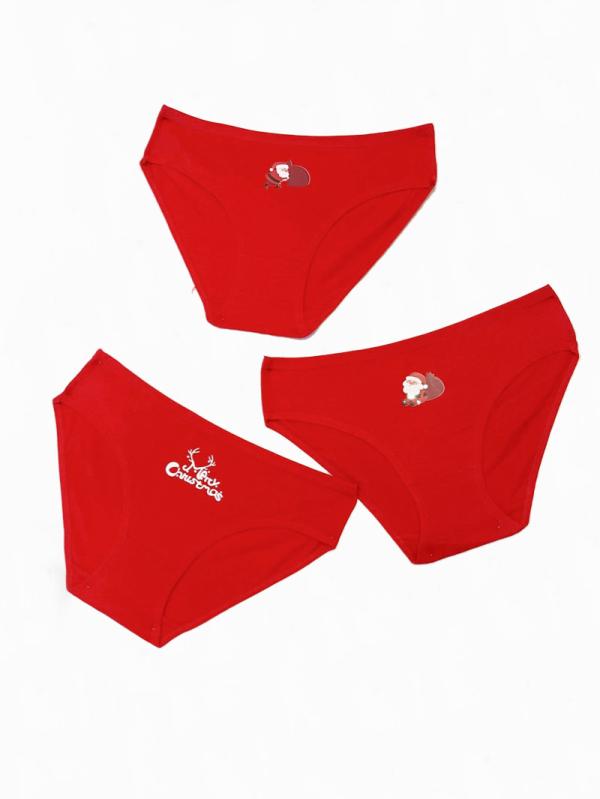 2+1 Δώρο Βαμβακερά Κιλοτάκια Christmas - Κόκκινο - LC5757-Κόκκινο-S/M