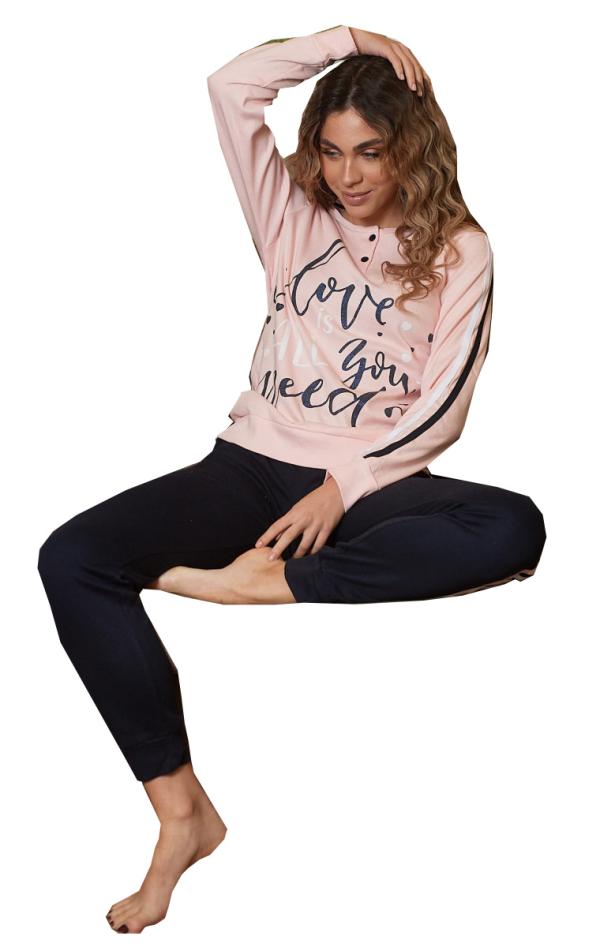Βαμβακερή Πιτζάμα Italian Homewear - Ροζ-Μπλε - LC1003-Ροζ-Μπλε-M
