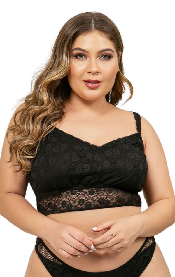 Δαντελένιο Bustier Plus Size - Μαύρο - LC8255-Μαύρο-3XL