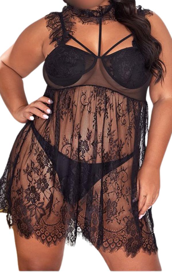 Plus Size Νεγκλιζέ & Κιλοτάκι String Elite - Μαύρο - LC7070-Μαύρο-XL