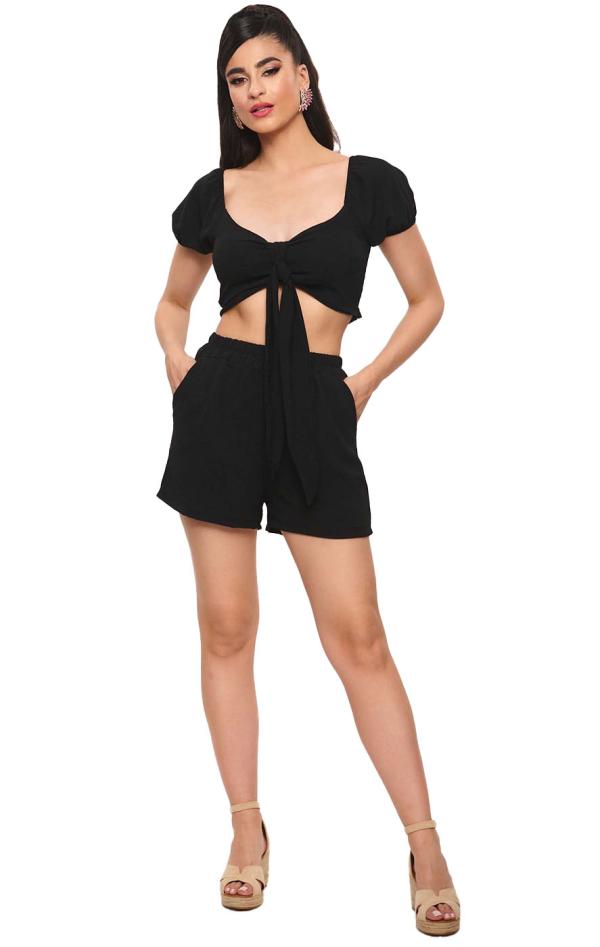 Σετ Crop Top & Σορτσάκι - Μαύρο - LC77321-Μαύρο-One Size