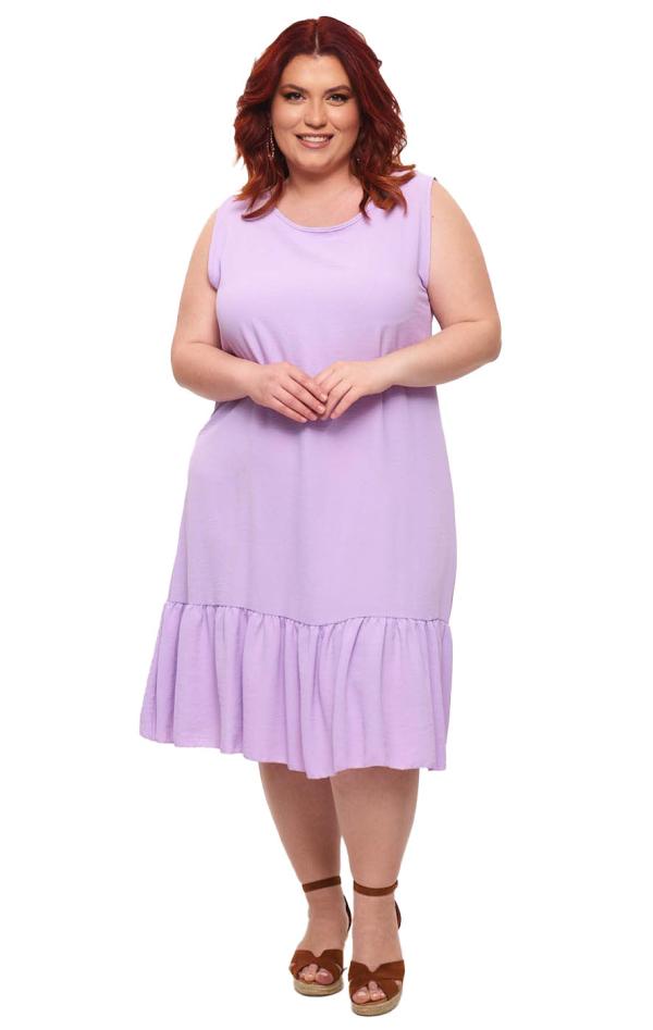 Plus Size Αμάνικο Φόρεμα Με Χρυσή Αλυσίδα - Λιλά - LC3286-Λιλά-One Size