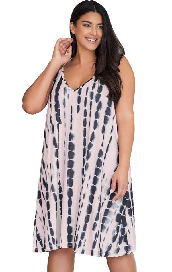 Plus Size Tie Dye Φόρεμα - Λευκό - LC61669-1-Λευκό-3XL