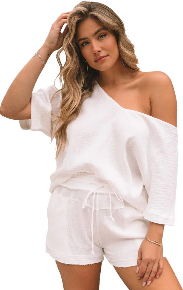Σετ Μπλούζα & Σορτσάκι - Λευκό - LC624996-1-Λευκό-L