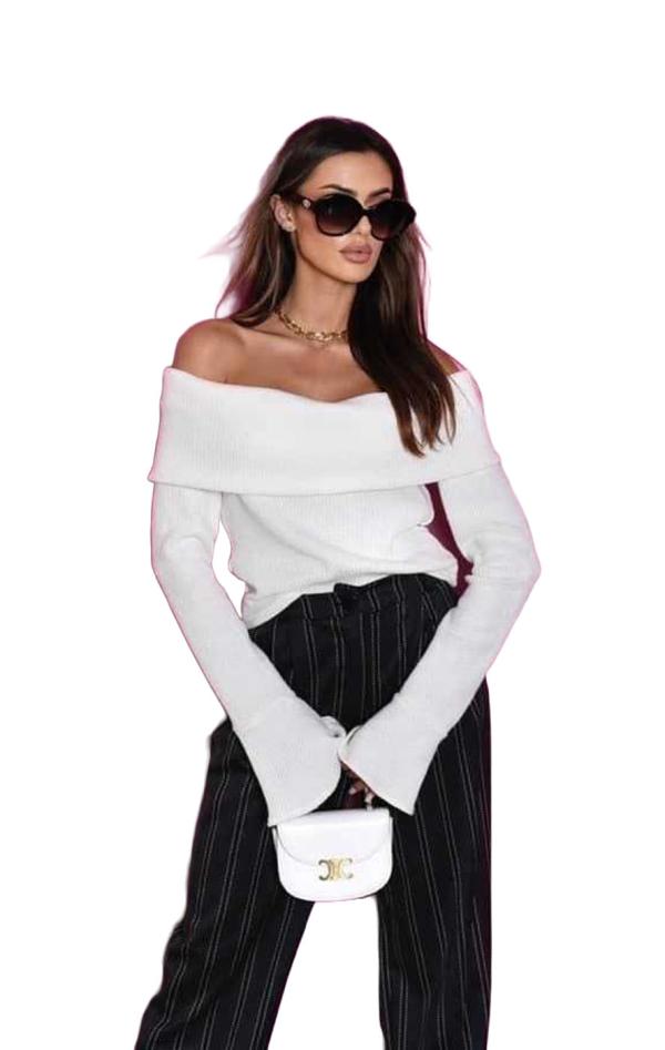 Μπλούζα με Φαρδύ Γιακά - Λευκό - LC50118-12-Λευκό-One Size